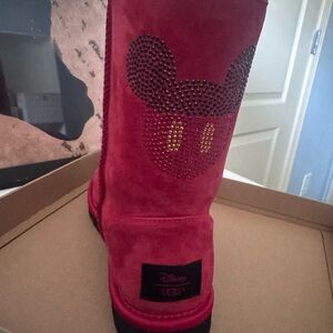UGG Red Classic Short Boots with Mickey Crystal WORN ONCE